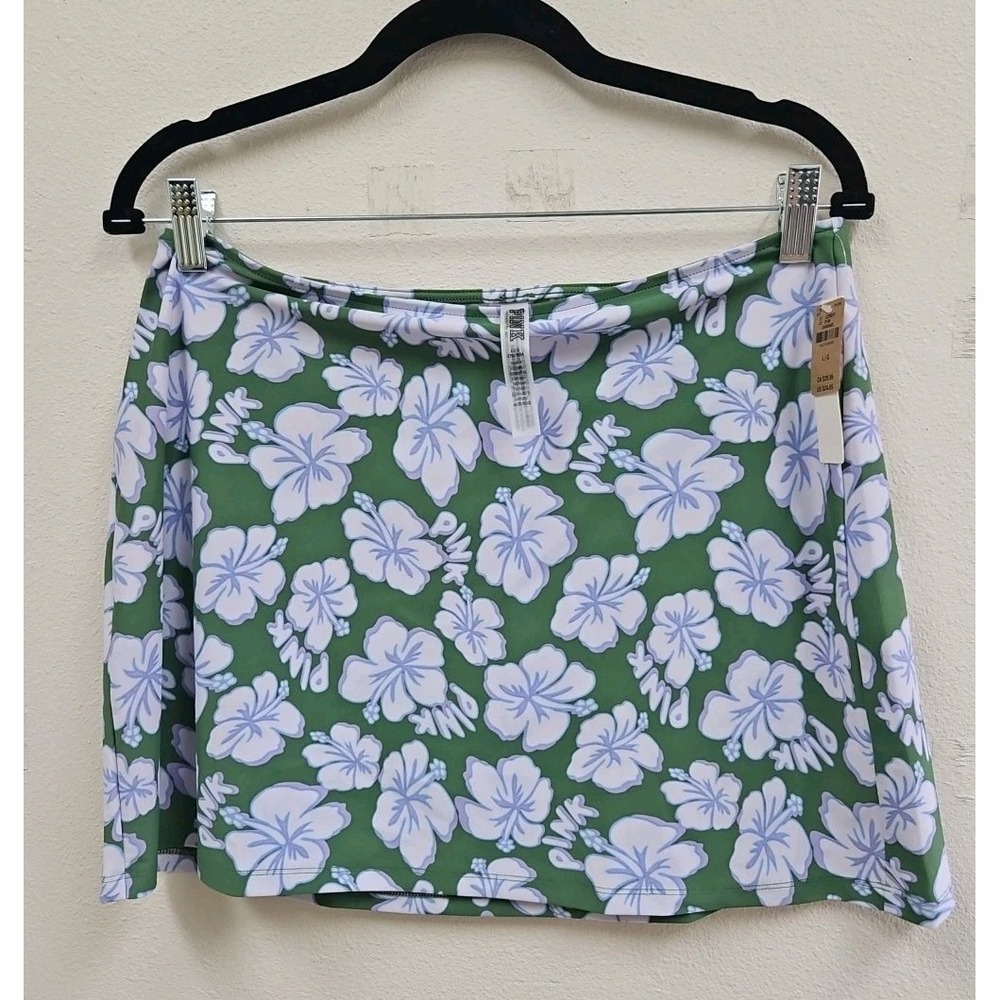 Victorias secret PINK SWIM MINI SKIRT SIZE Large NWT HIBISCUS 🌺 Beach Travel